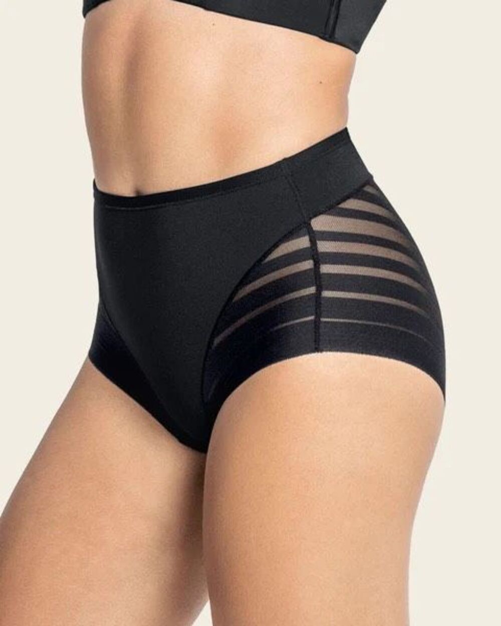 Leonisa Stripe Undetectable Lace Classic Shaper Panty Black Medium